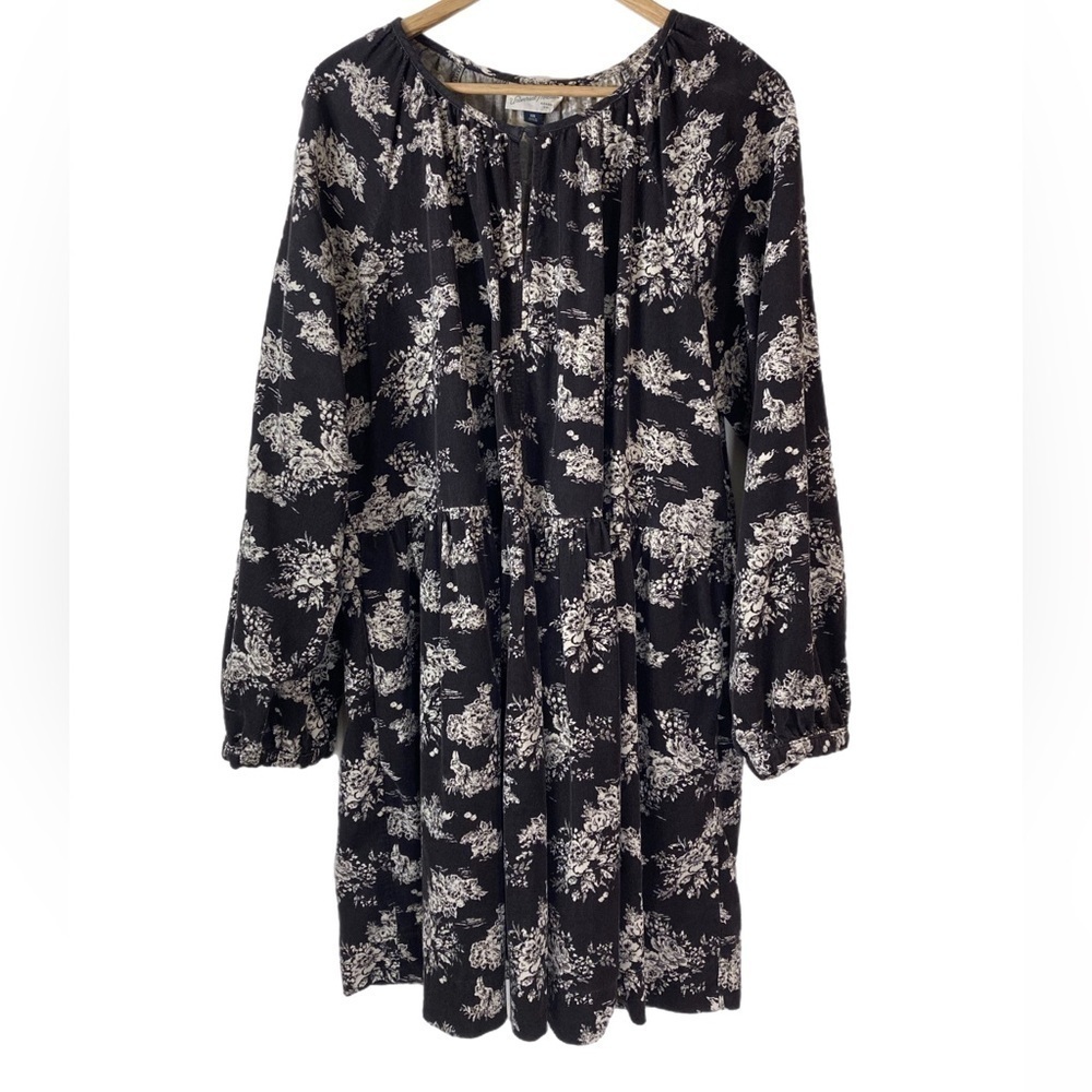 Universal thread brown corduroy with romantic pattern long sleeve tiered dress